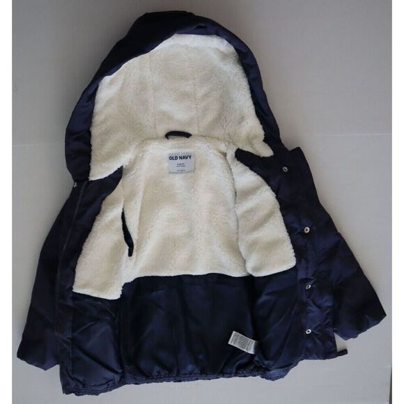 Old Navy 477556 Kid's Sz S (6-7) Blue Sherpa-Lined Hooded Puffer Jacket - Picture 6 of 10